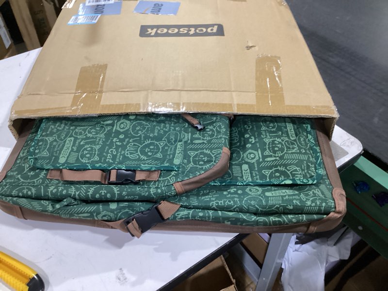 Condition photo showing New/Like New for extra large cat carrier soft sided, portable small dog carrier for 2 cats, 24"x16.5"x16" car travel folding comfortable design, green green with curtain