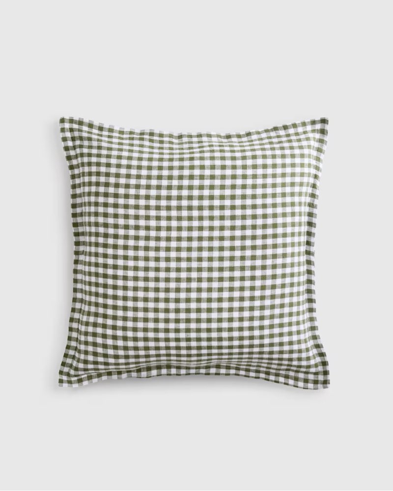 quince european linen gingham euro sham 26”x26” in mist