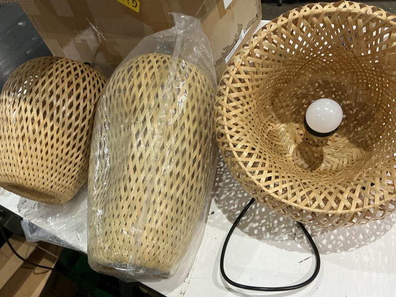 Condition photo showing As Is for lights bambooo wooden rattan chandeliers illumination ceiling lights living room bedroom home lighting decor