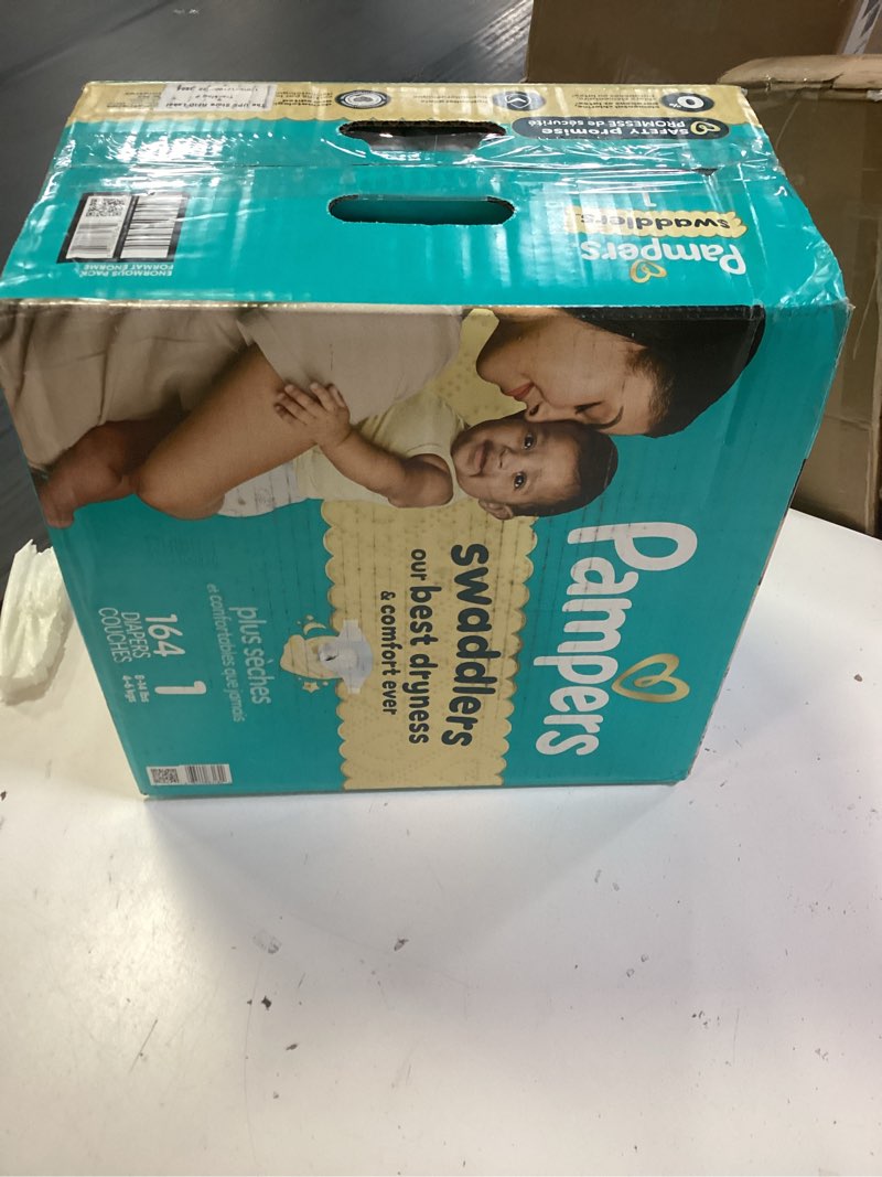 Condition photo showing New/Like New for pampers swaddlers diapers, size 1 (8-14 lbs), 164 count, absorbent, keeps baby dry and comfortable, skin safe disposable baby diaper size 1 164