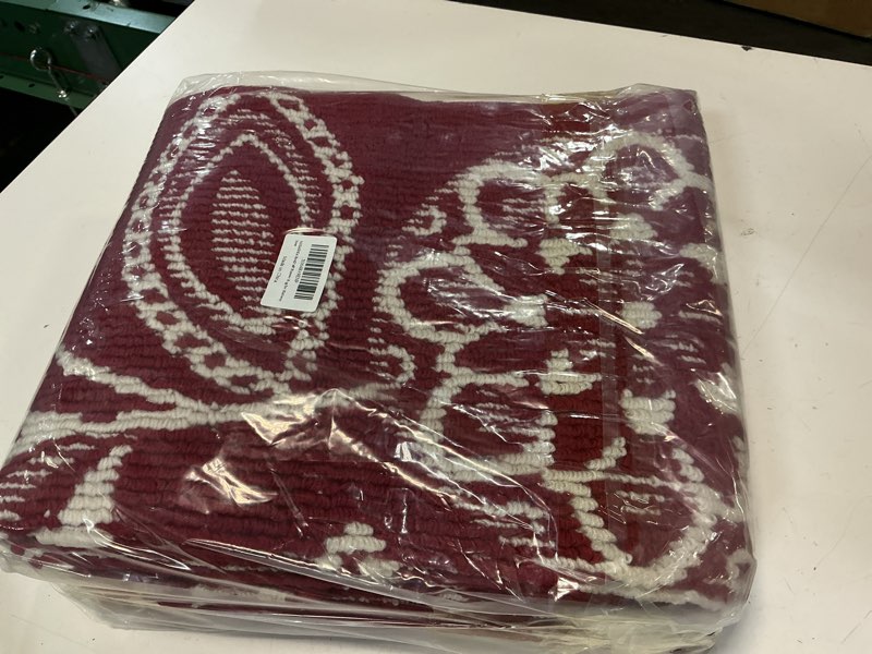 Condition photo showing New/Like New for 2x8 washable christmas runner rug with non slip backing, absorbent & dirt-trapping, red and white high-low textured floral hallway carpet for kitchens, laundry rooms, bathrooms, entryways red 2' x 8' (rectangular)