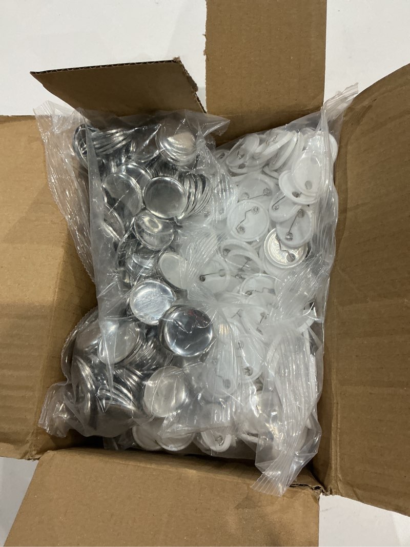 Condition photo showing New/Like New for 300 sets 32mm/1.25 inch button supplies button parts for buttons maker machine 32mm, round badge blank buttons pins, includes plastic pin back cover, metal cover, clear film&blank paper 32mm 300sets