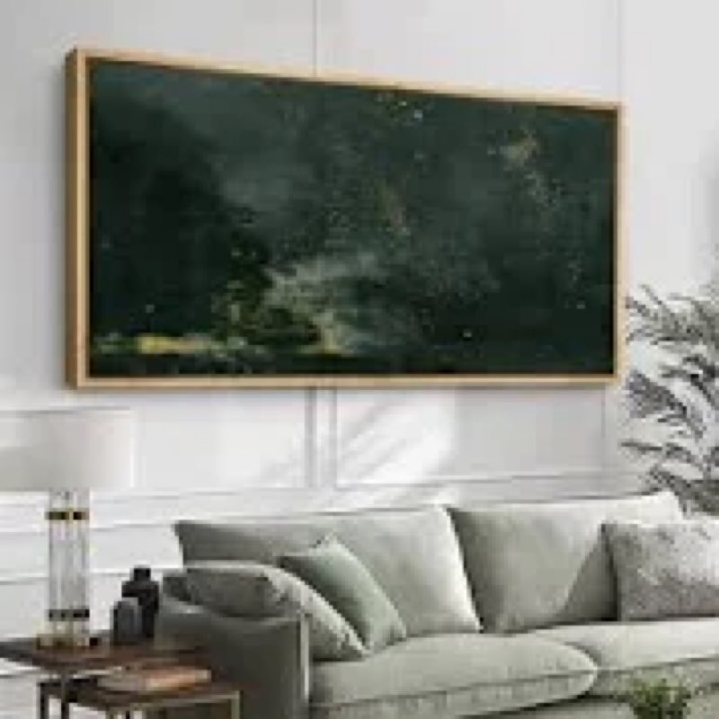 Minimal Landscape Abstract Dark Green And Gold Flecks Modern Luxe Framed On Canvas Print