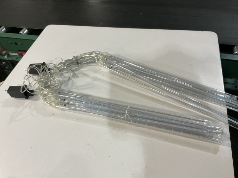 Condition photo showing As Is for juled meteor shower rain lights,drop/icicle snow falling raindrop 30cm 10tubes waterproof cascading lights for wedding xmas home decor (10 tube ) set of 2