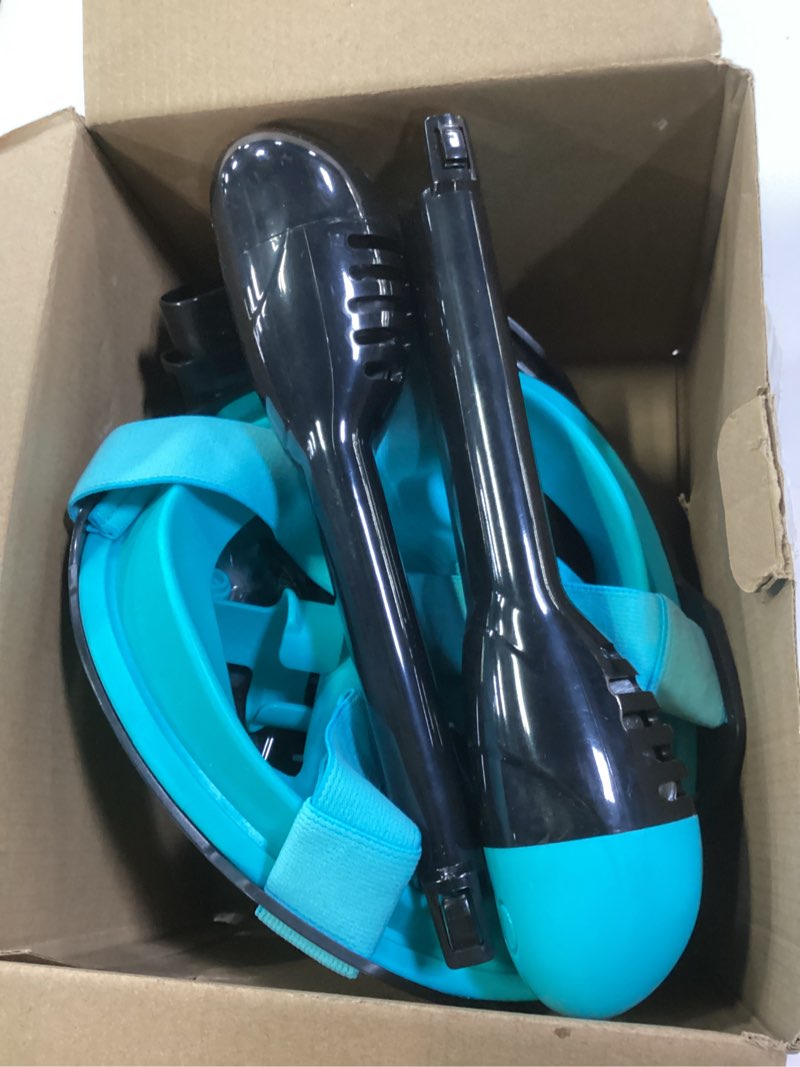 Condition photo showing Good Condition for Full Face Snorkel Mask for Adults Teen, Snorkeling Gear with Detachable Camera Mount,Panoramic 180° View, Anti-Fog Anti-Leak Snorkling Set for Man and Women Black Green+Black-S/M