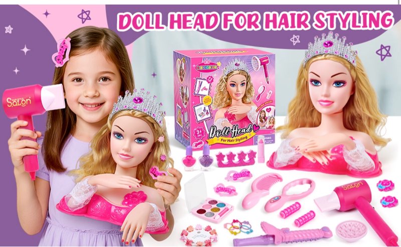 Cleboen Hair Styling Doll Head Makeup Kit for Girls Toys - Kids Hair Salon Pretend Playset with Hair