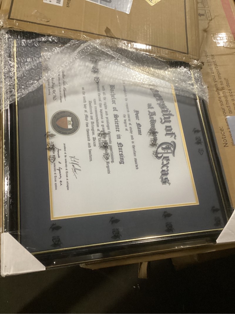 Condition photo showing Good Condition for graduationmall 11x14 diploma frame with black over gold mat or display 15x18 certificate without mat,solid wood & uv protection acrylic,glossy black finish with gold trim black with gold trim 15x18 or 11x14 with mat