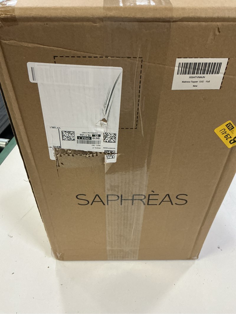 Condition photo showing New/Like New for saphreas 3 inch memory foam mattress topper full size with soft ventilated mattress pad cover, egg crate bed topper for back pain & pressure relief, certipur-us certified full?54x75") white