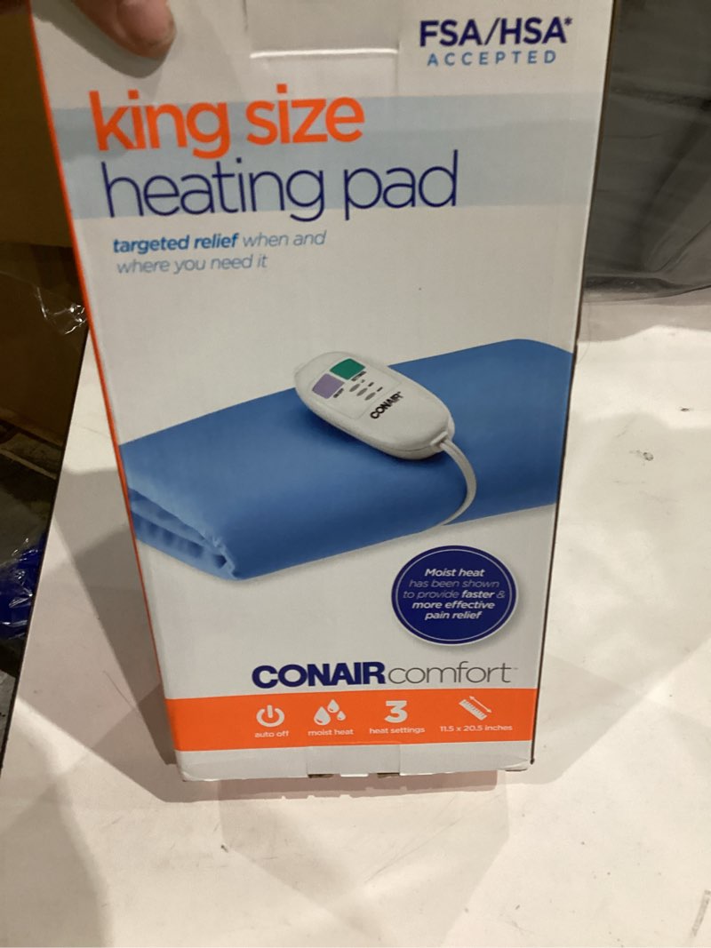 Condition photo showing Good Condition for Conair Comfort Moist/Dry Heating Pad for Back Pain Relief, Heating Pad for Neck and Shoulder, Menstrual Heating Pad for Cramps, King Size 11.5 inch x 20.5 inch w/ Auto Off King Size (11.5 in x 20.5 in)