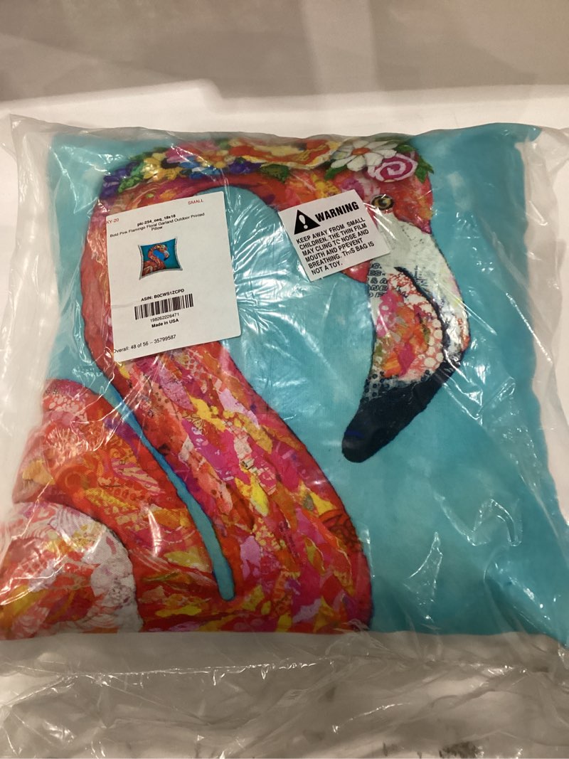 Condition photo showing New/Like New for Stupell Industries Bold Pink Flamingo Floral Garland Outdoor Pillow Design by Lisa Morales