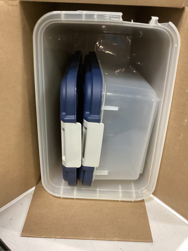Condition photo showing Good Condition for iris usa dog food storage container, 30 lbs & 11 lbs combo, cat food storage container, dog treat container, airtight, stackable, 2-cup scoop, wheels, easy mobility, navy