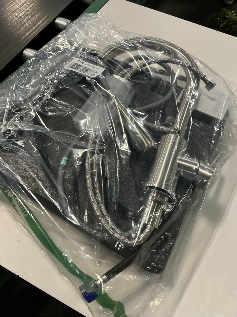 Condition photo showing As Is for Kitchen Faucet with Pull Down Sprayer - Brushed Nickel Single Handle Kitchen Faucets, High Arc Stainless Steel Pull Out Kitchen Sink Faucet with Deck for RV Laundry Farmhouse Bar Classic A: Brushed Nickel