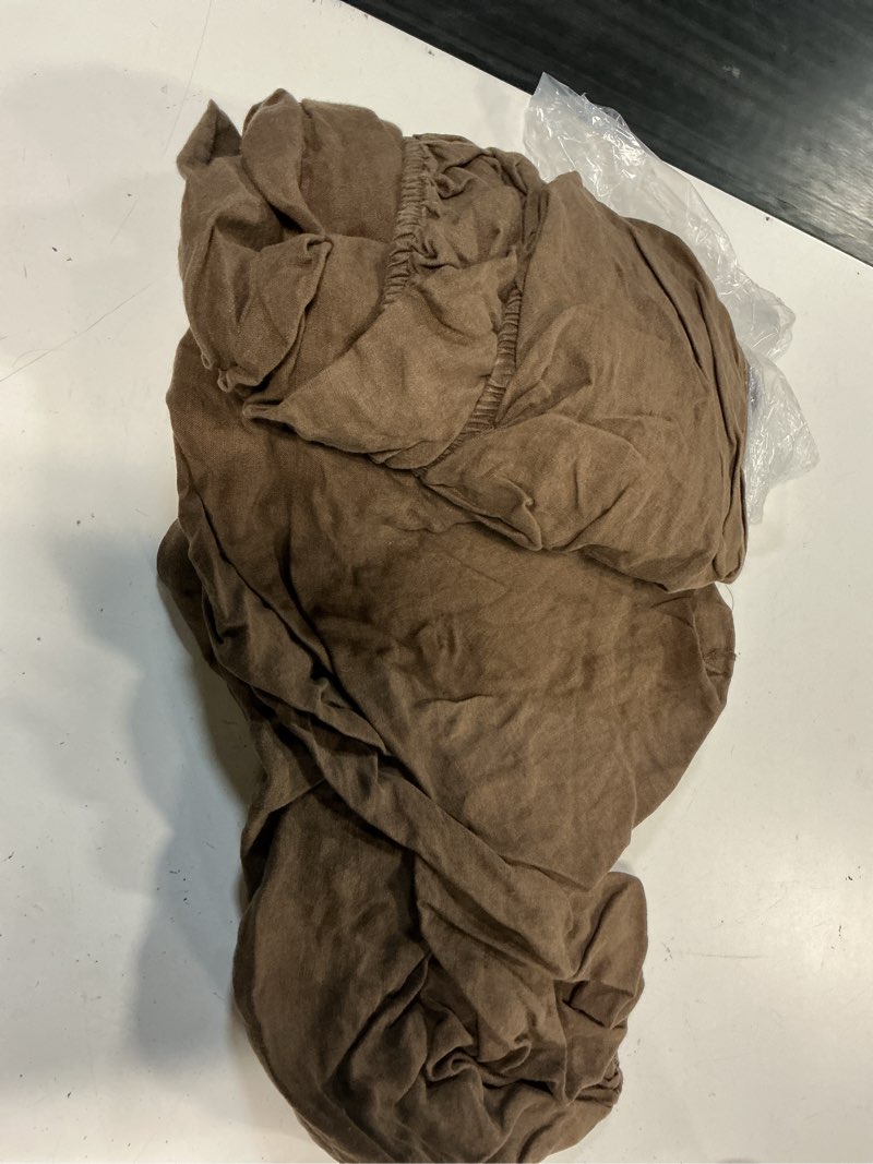 Condition photo showing As Is for  quince european linen fitted sheet set, king, espresso