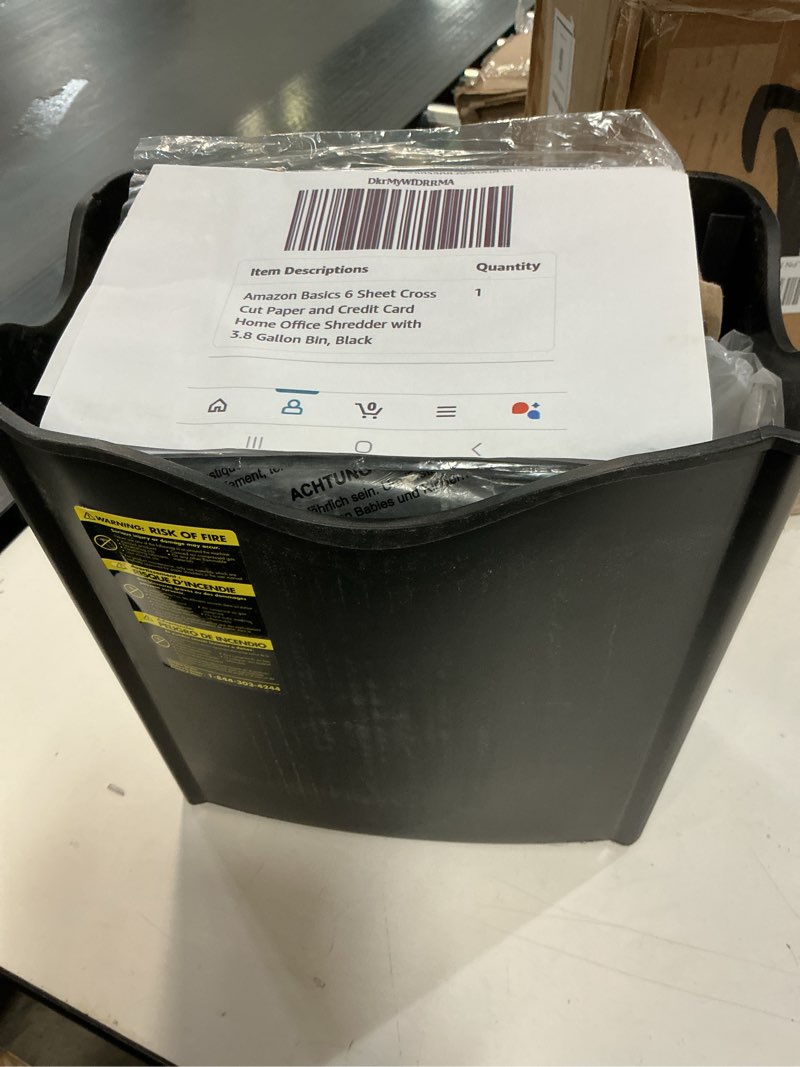 Condition photo showing Good Condition for amazon basics 6 sheet cross cut paper and credit card home office shredder with 3.8 gallon bin, black 6 sheet black