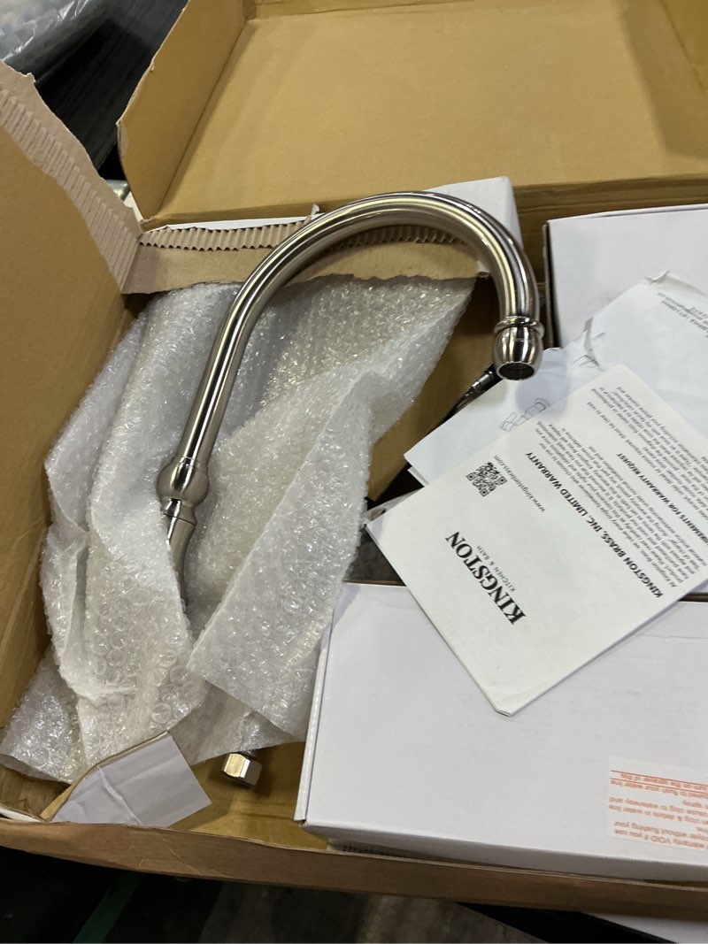 Condition photo showing Good Condition for Kingston Brass Elements of Design ES2798ALBS Governor 8' to 16' Widespread Kitchen Faucet with Brass Sprayer, 8-1/4', Brushed Nickel