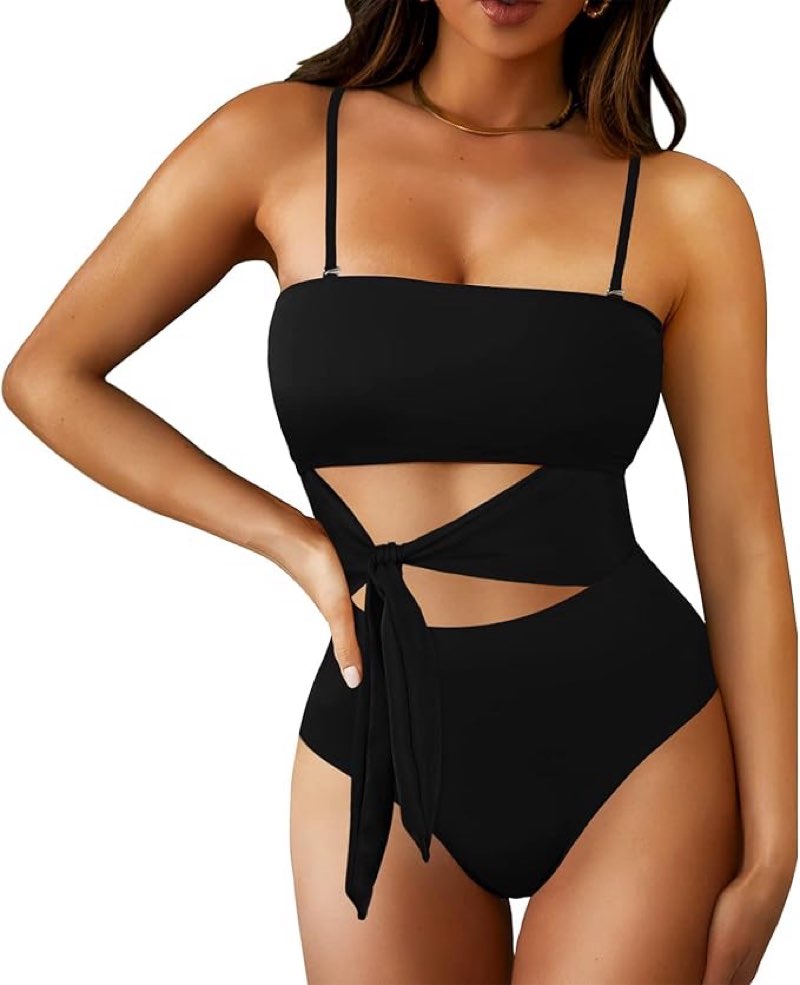 viottiset women's bandeau one piece swimsuit strapless tie high cut out bathing suit large