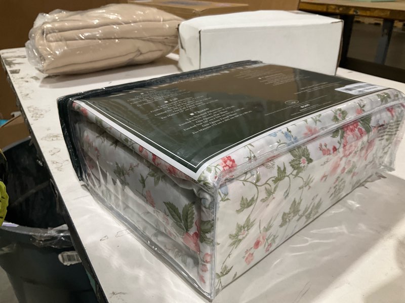Condition photo showing New/Like New for laura ashley - king sheet set, buttery-soft bed sheets with a naturally silky smooth cotton sateen lightweight feel - matching pillowcases & fitted sheet (lilian coral) king lilian coral