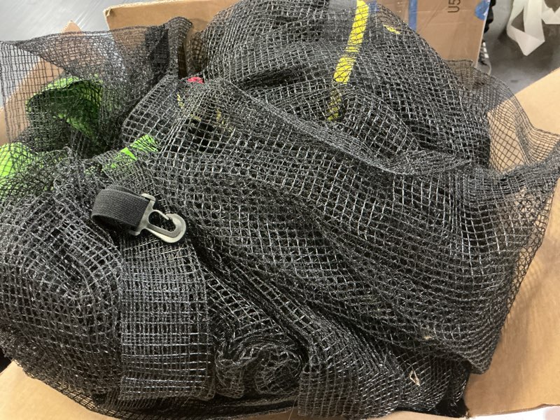 Condition photo showing Good Condition for aoodor trampoline replacement net for 10ft 12ft 14ft 15ft round frame trampolines, safety enclosure net with zipper, hooks, pole cover green 15 ft 6 straight poles