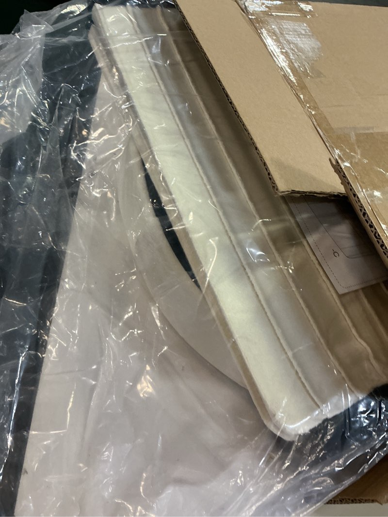 Condition photo showing New/Like New for GLAXYFUR Oval Storage Ottoman Bench, Velvet Foot Rest, 30 Inch Folding Chest for Living Room, Bedroom, Beige Beige 30"D x 15"W x 15"H