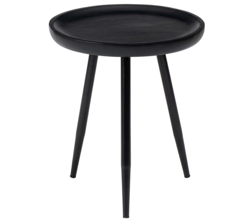 mh london lydia round small end table & side table solid wood, black top with black metal legs, nigh