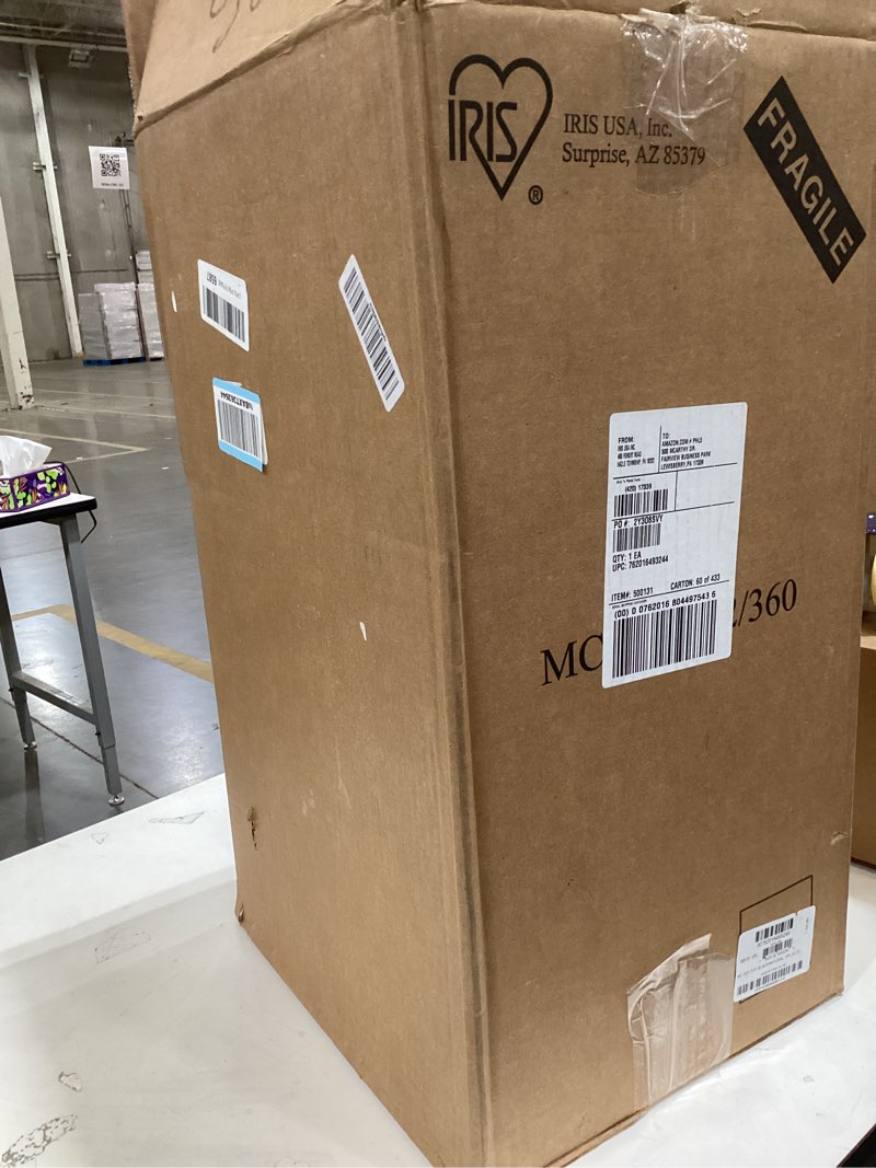 Condition photo showing As Is for IRIS USA Plastic Drawer Storage Organizer Rolling Cart, with Wheels Casters, 3-Drawers, for Classroom Art Craft Supplies Dresser Closet Bathroom Laundry Room, Black/ Pearl 3 Drawer