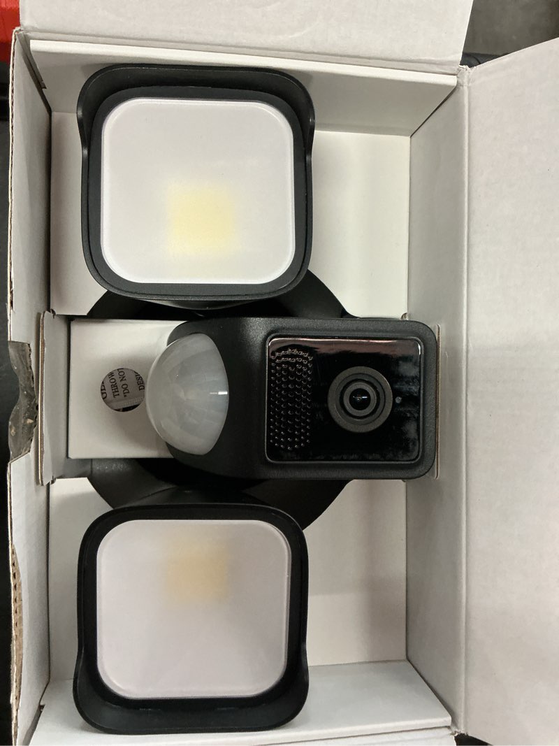 Condition photo showing Good Condition for wyze floodlight camera v2, security camera outdoor, 2k hd with color night vision, 2800-lumen leds, 160° wide view, 105db siren, works with alexa & google assistant, wired, free expert support black floodlight v2 black