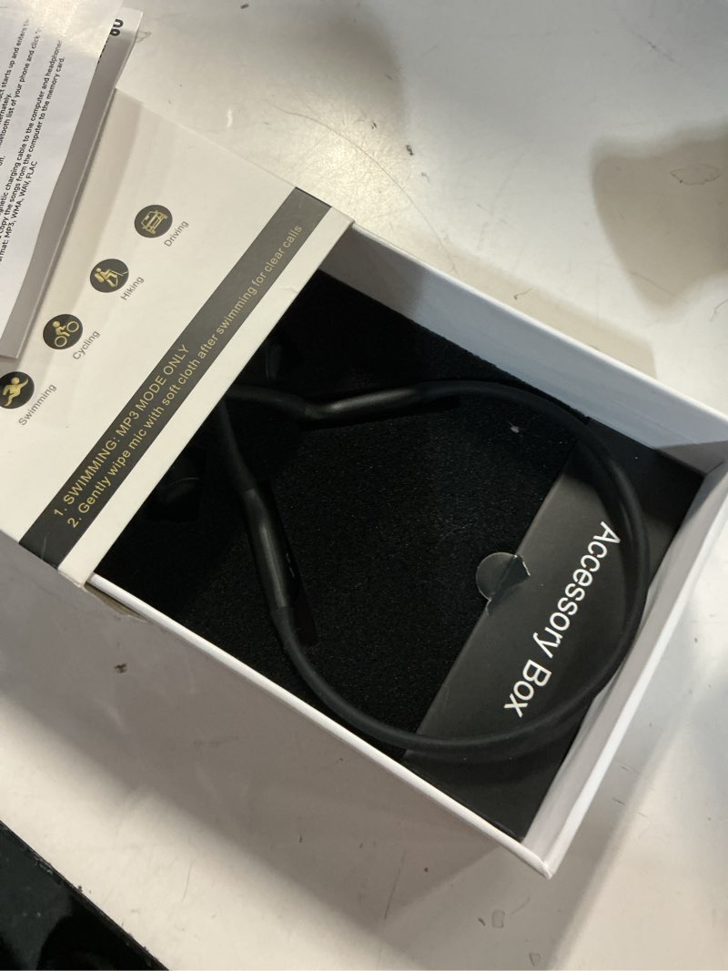 Condition photo showing New/Like New for swimming headphones ip68 waterproof, open ear bone conduction underwater headphones bluetooth 5.4& mp3 with 32gb memory card, soft/skin/lightweight sound swim earbuds-surfaudio(black)
