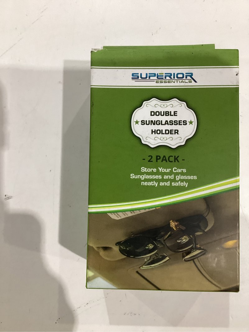 Condition photo showing New/Like New for Superior Essentials Sunglass Holder for Car Visor - Eyeglass Car Mount with Double-Ends Sunglasses Holder Organizer, Universal Car Sunglass Holder Clip, Suitable for All Size Eyeglasses (2 Pack Black 2 PC