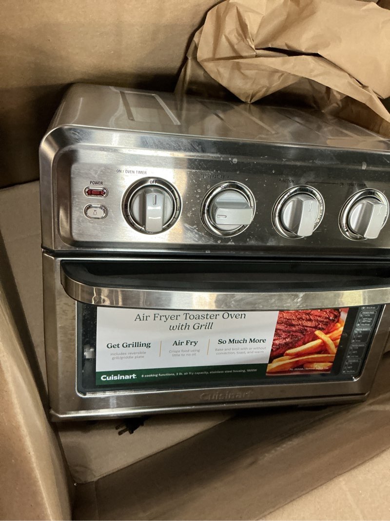 Condition photo showing As Is for cuisinart air fryer toaster oven, 1800w, 8-in-1 with air fry, convection, broil & warm, 0.6 cubic feet, 60-minute timer, toa-70nas, stainless steel stainless steel convection toaster air fryer oven w/ grill