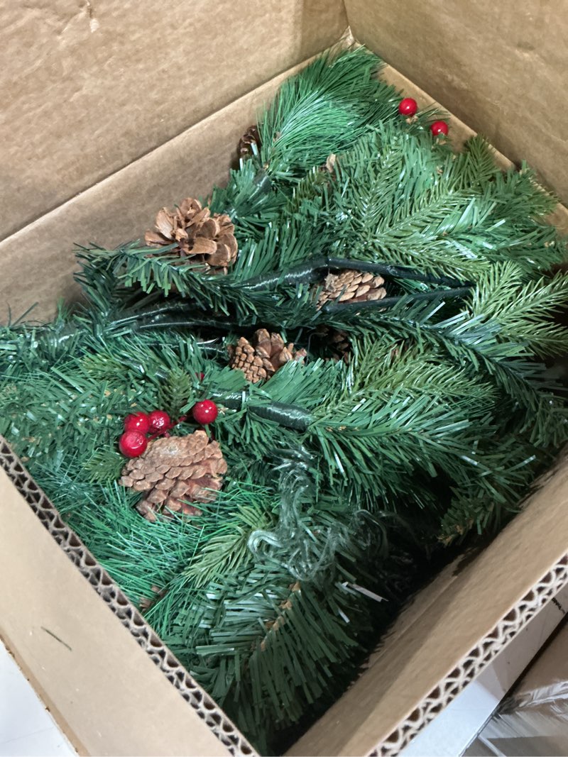 Condition photo showing Good Condition for 2 Pack 22" Christmas Tree Urn Fillers, Prelit 8 Mode Timer 40LED Lights with 3 Styles Branches Tripod Stake Pine Cones and Berry, Outdoor Christmas Trees Decor Classic