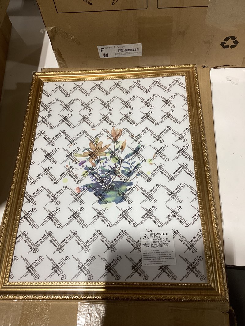 Condition photo showing New/Like New for BESCRCL 12x16 Picture Frame Gold, Frames for Wall Display, Rustic Vintage Photo Frame with Shatterproof Crystal Acrylic, 4 Pack Gold 12x16