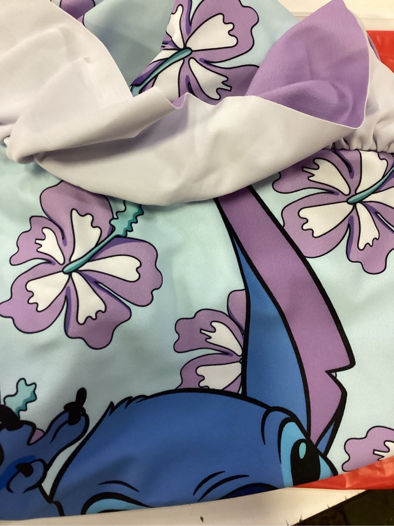 Condition photo showing New/Like New for disney stitch girls swimsuit graphic one piece ruffled one shoulder bathing suits kids 8-9t