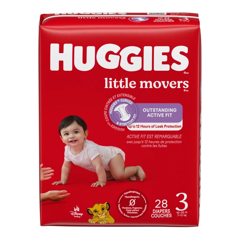 huggies little movers baby diapers, size 3 (16-28 lbs)