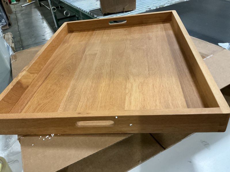 Condition photo showing Good Condition for Extra Large Square Teak Wood Ottoman Tray with Handles, Serve Tea, Coffee Classic 2.5 Feet Wooden Decorative Serving Tray