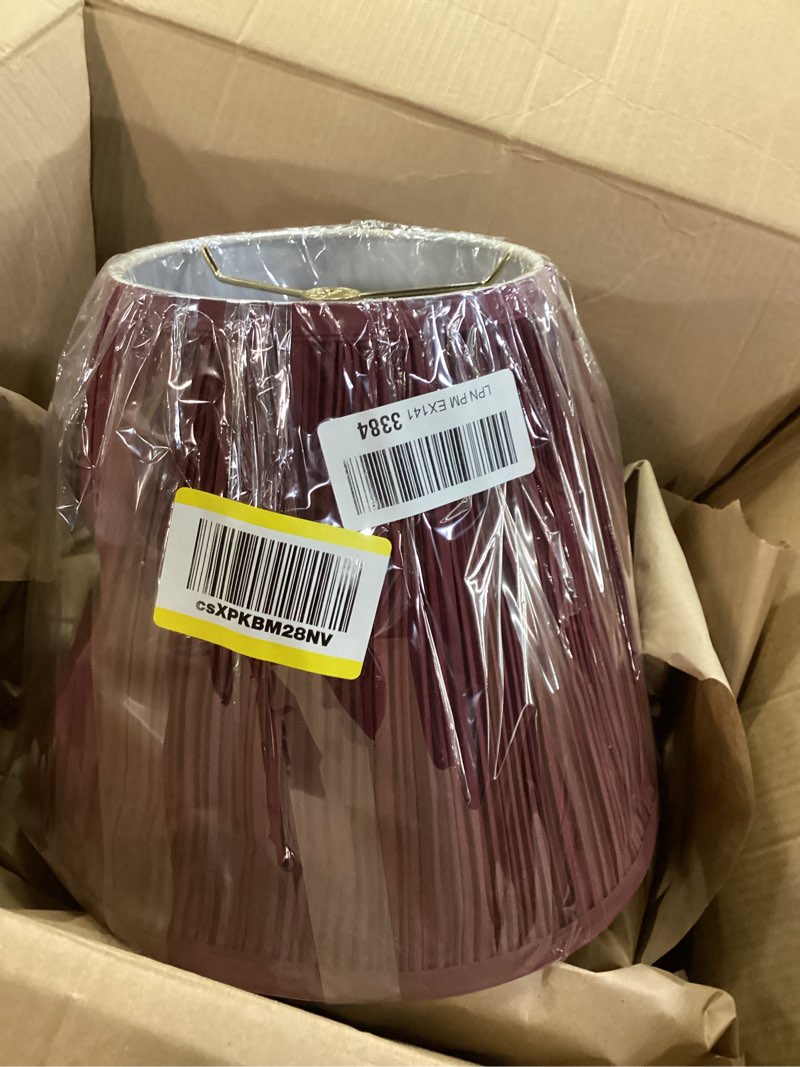 Condition photo showing Good Condition for Aspen Creative 33194, Transitional Hardback Empire Mushroom Pleated Rich Red Spider Shade, 6" Top x 16" Bottom x 12" Slant Burgundy