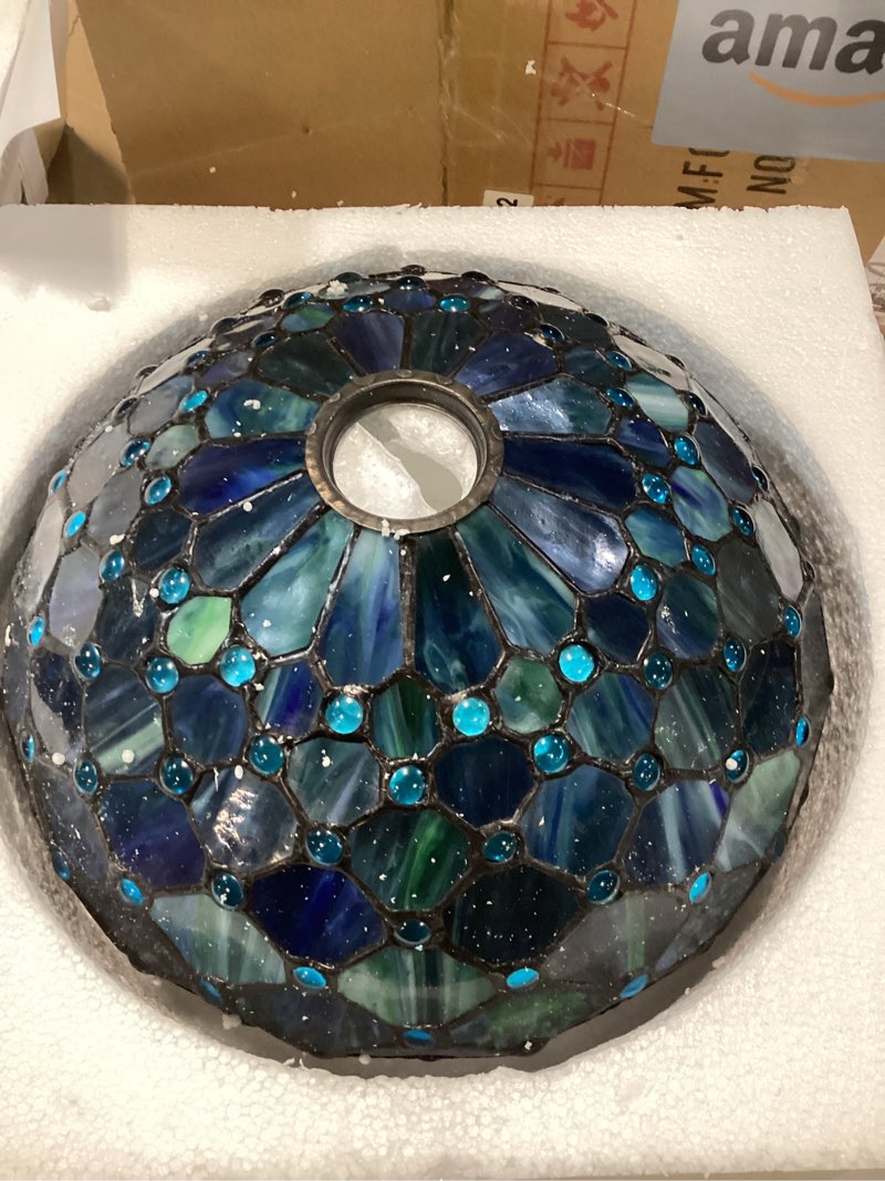Condition photo showing Good Condition for Tiffany Floor Lamp Torchiere Stained Glass Torch Lamp 12X12X67 Inch Antique Standing Corner Light (Sea Blue Pearl)