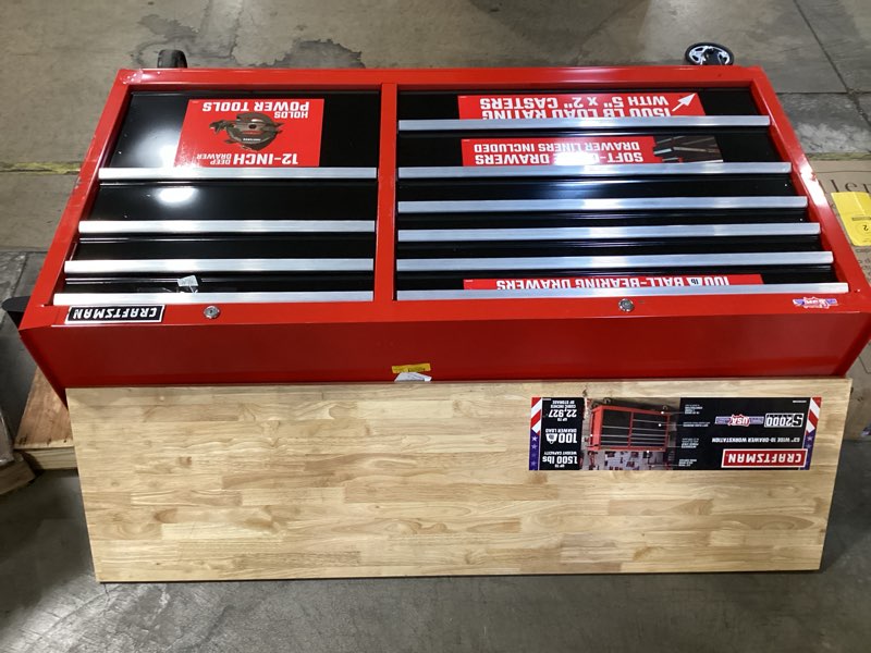 Condition photo showing As Is for craftsman 2000 series 60-in w x 37.5-in h rolling red wood work bench