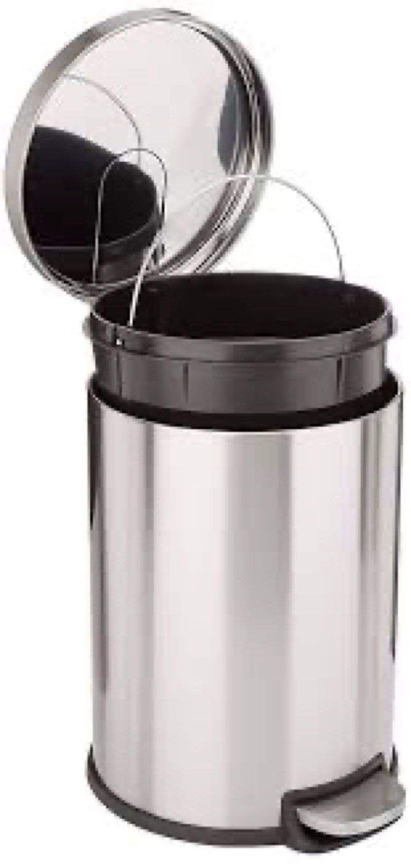 Amazon Basics Round Cylindrical Home Office Trash Can With Soft-Close Foot Pedal Brushed Stainless Steel