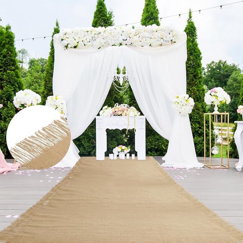 vitalcozy 1 piece 40 inch x 50 feet wedding aisle runners jute rustic burlap aisle runner with fringed edge ceremony runway carpet roll for indoor outdoor floor outside wedding party bridal shower
