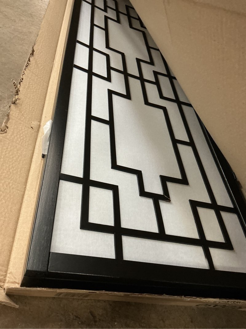 Condition photo showing As Is for Roundhill Furniture Sudoku 3 Panel Room Divider Screen, Black