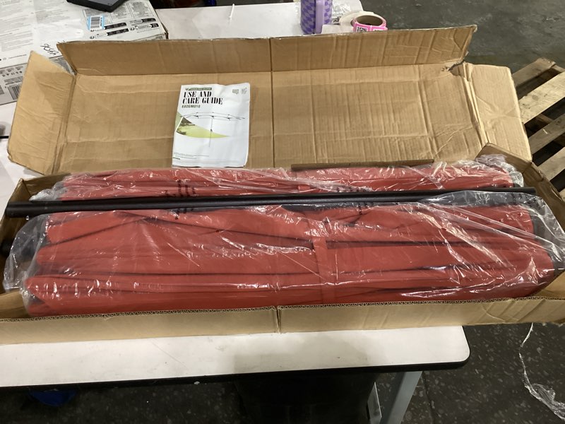 Condition photo showing New/Like New for mf studio 13  red rectangle market patio umbrella