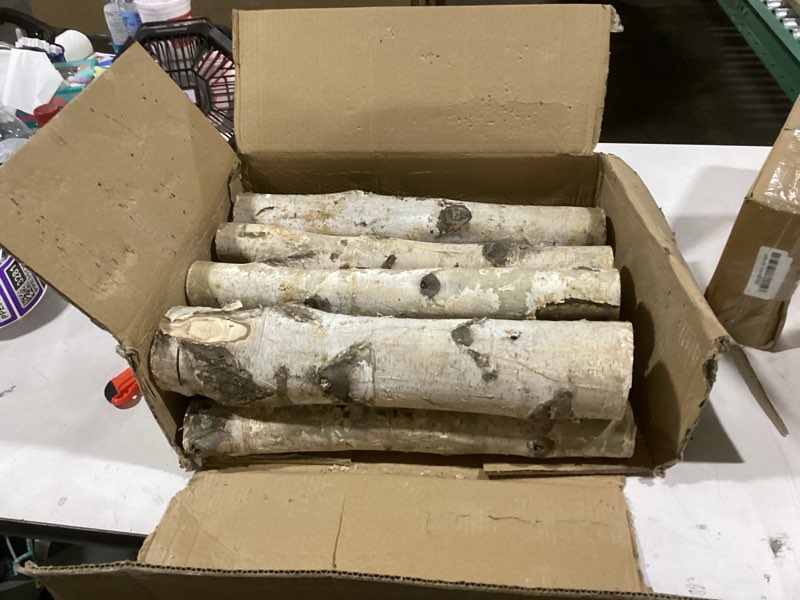 Condition photo showing New/Like New for 8 pack birch logs for fireplace decor crafts versatile unfinished wood gas fireplace logs: 2.3"-3.2" dia. x 16.5" long
