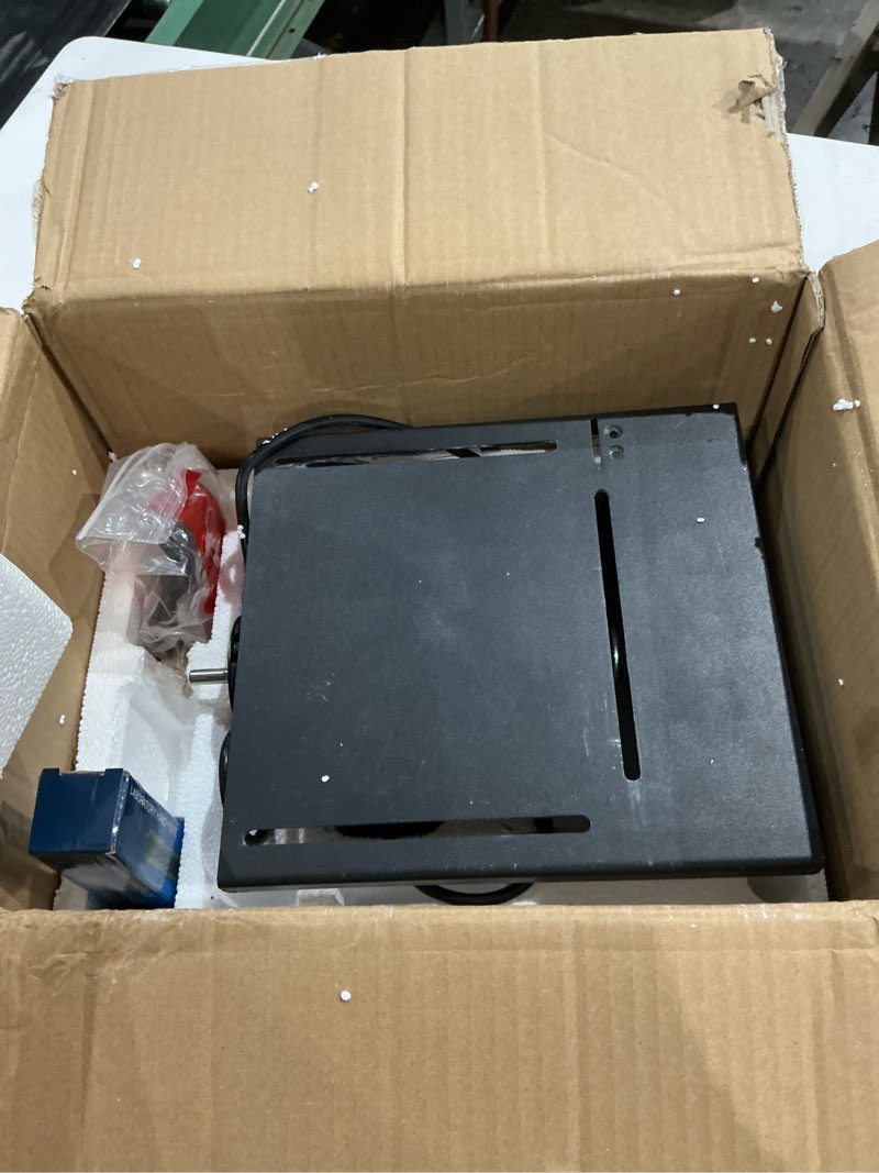 Condition photo showing As Is for 350w lapidary saw benchtop cutting&engraving machine,variable speed 0-10000 rpm with water cooling,complete kit for wood acrylic stone metal,includes diamond blades,flex shaft,polishing wheels black