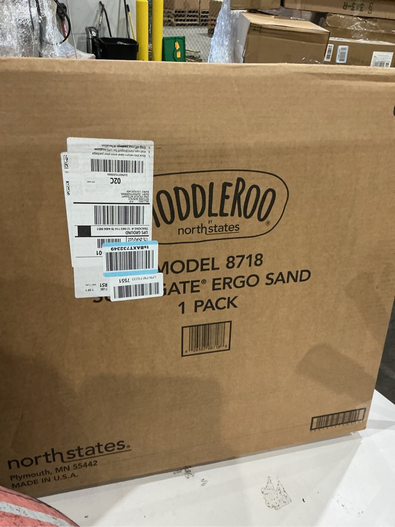 Condition photo showing New/Like New for toddleroo by north states - supergate ergo baby gate: plastic baby gate for stairs & doorways - adjustable indoor safety gate - made in usa - 26 to 42 inches wide - 26 inches tall - sand