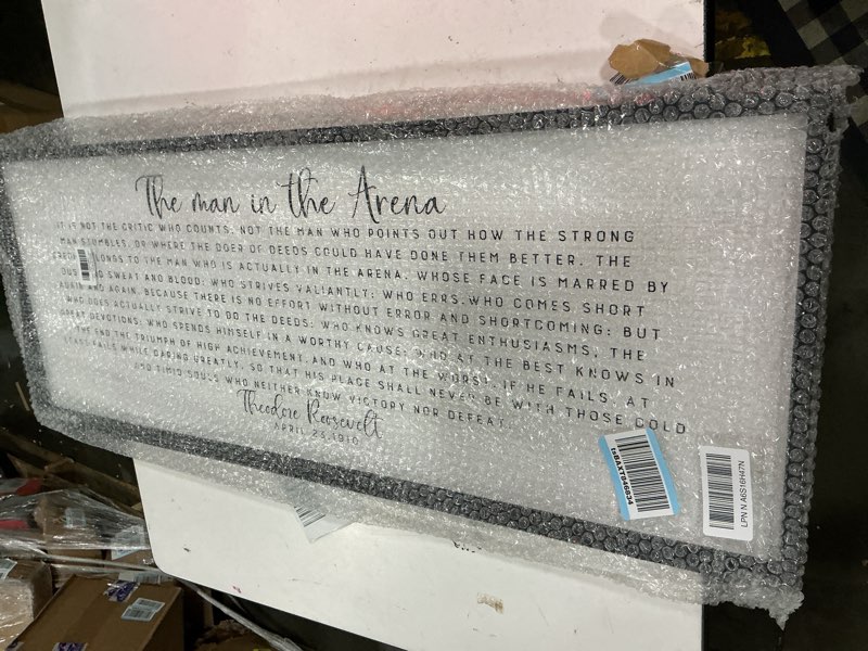Condition photo showing Good Condition for surfapans the man in the arena wall decor 40"x15" morden office motivational wood framed sign for men large farmhouse living room inspirational quotes positive speech home wall decoration (black) 40"l x 15"w the man in the arena?black)