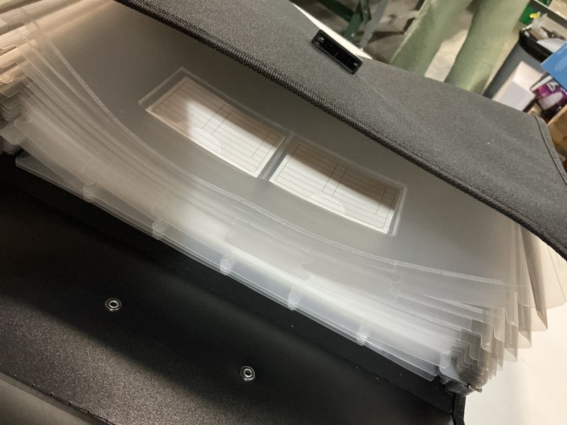 Condition photo showing Good Condition for pen+gear expanding file organizer, black fabric, 26 pockets and top handle