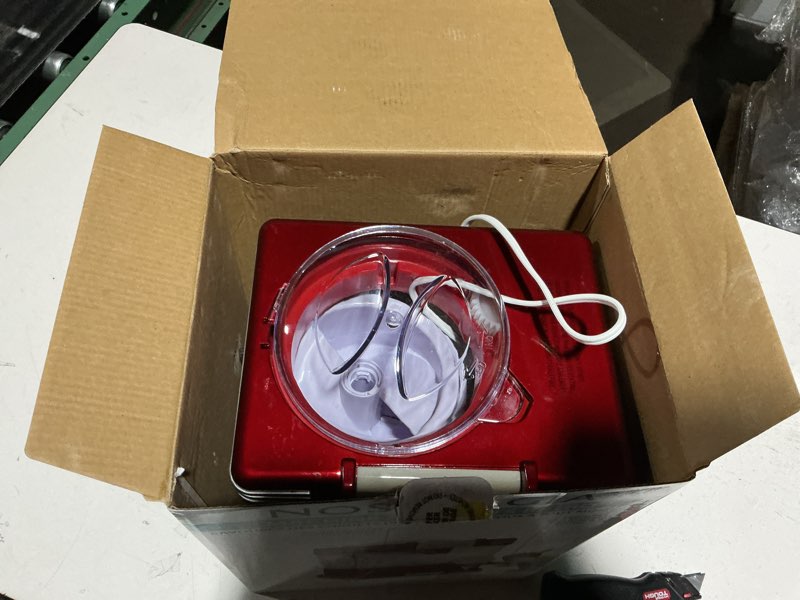 Condition photo showing Good Condition for Nostalgia Snow Cone Shaved Ice Machine - Retro Table-Top Slushie Machine Makes 20 Icy Treats - Includes 2 Reusable Plastic Cups & Ice Scoop - Retro Red Table Top Metallic Red