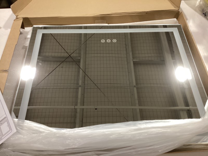 Condition photo showing Good Condition for rolove gold vanity mirror with lights 23x18 inch, 3-color dimmable led & touch control - large makeup mirror for dressing room (wall/tabletop mount) gold 23"l x 18"w