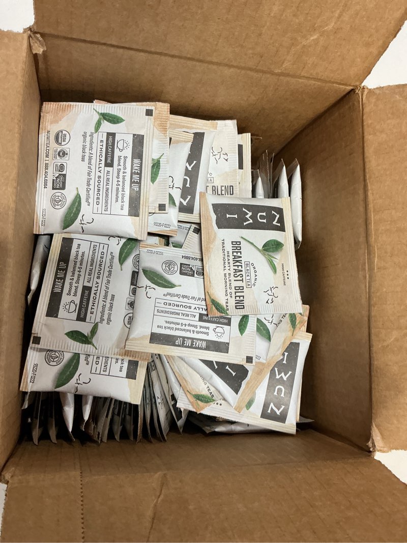 Condition photo showing Good Condition for (bbd 03/10/29)  numi organic breakfast blend tea | 100 black tea bags | assam, ceylon & darjeeling black teas | caffeinated breakfast blend 100 count (pack of 1)