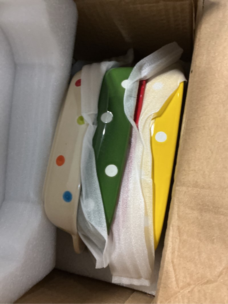 Condition photo showing Good Condition for avla set of 4 ceramic small casserole dishes, 7"x5" porcelain roasting lasagna pan, individual casserole dishes bakeware with handle rectangular dish, ceramic baking dish for oven, 20 oz, polka dot, assorted color